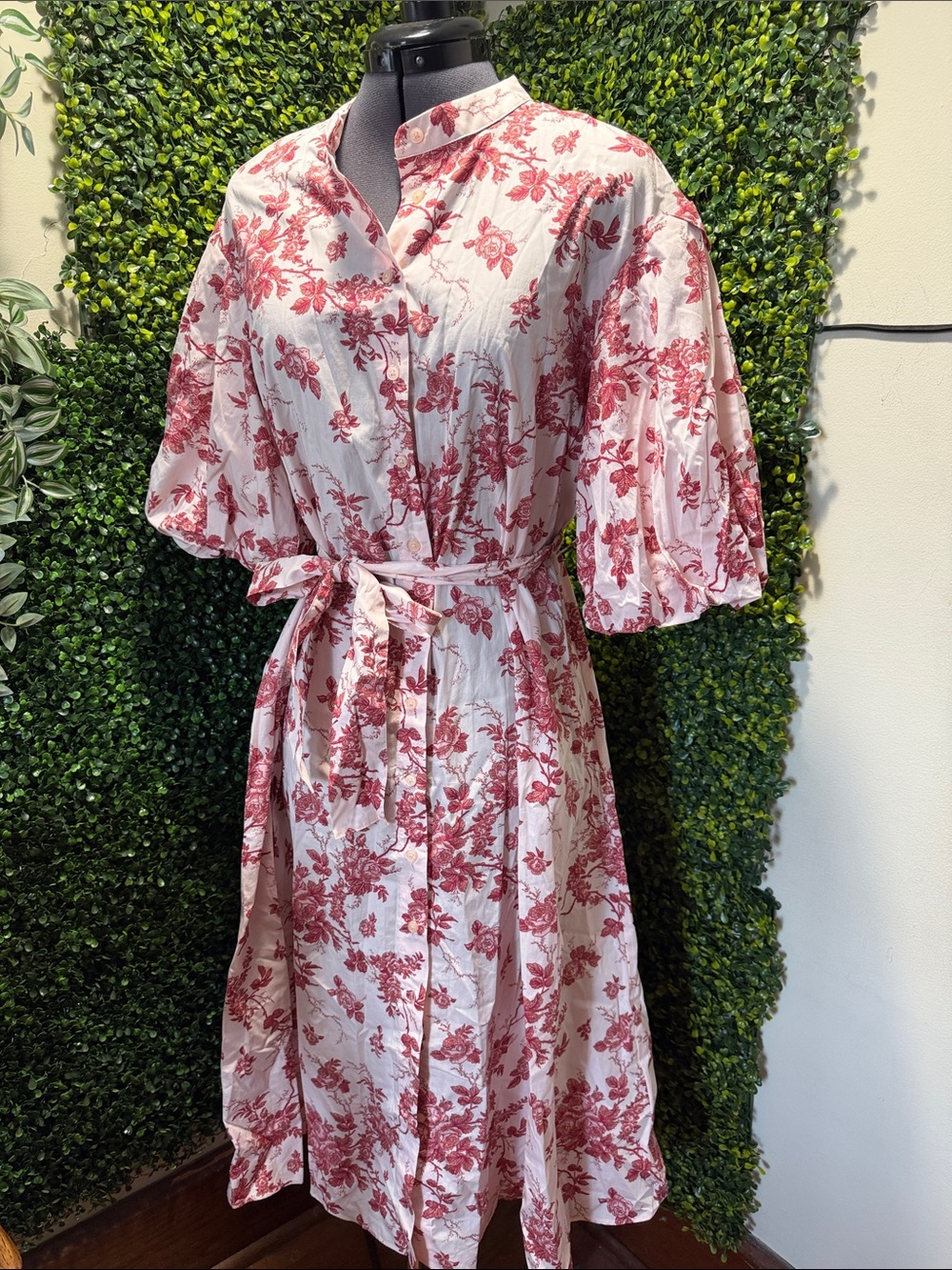 Banana Republic Pink Floral Button-Front Midi Dress